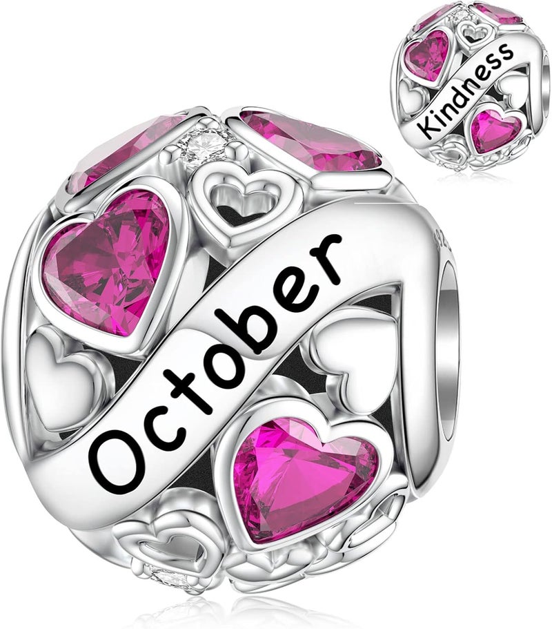 DALARAN Birthstone Charms for Charms Bracelet 925 Sterling Silver Heart Bead Happy Birthday Charms for Women - Image 1